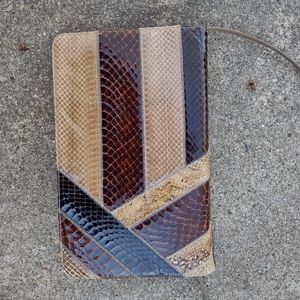 70s reptile leather clutch with shoulder strap